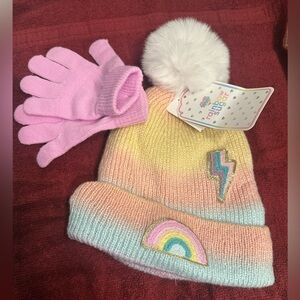 Kids Rainbow Beanie and Gloves Set nwt